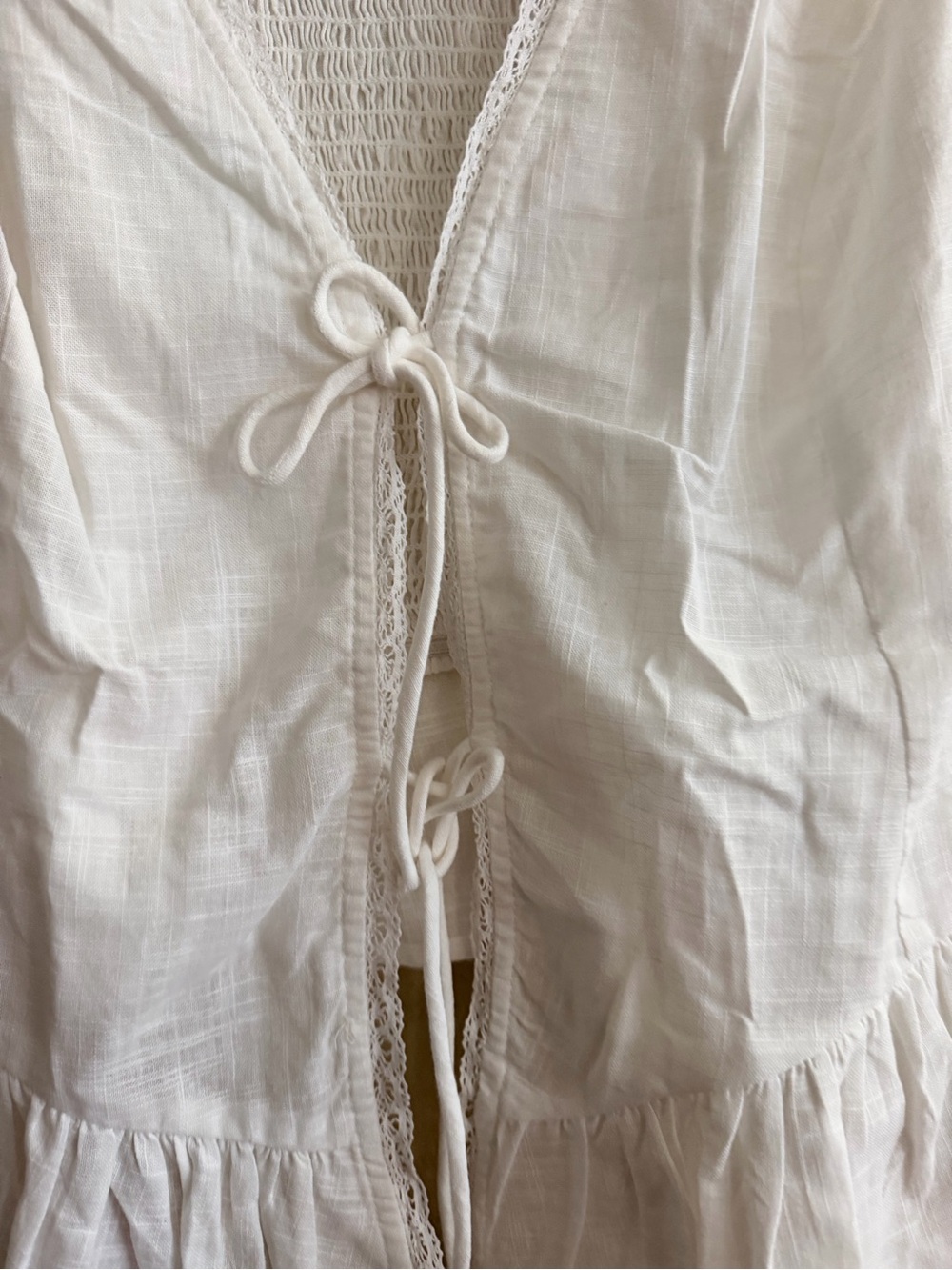White Sleeveless Tie-Front Ruffle Tank Top - Picture 2 of 4